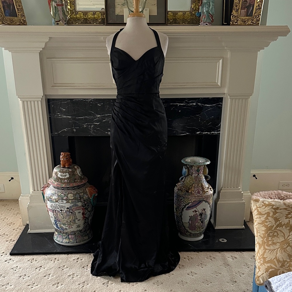 NWT “Azazie” Black Satin Formal Maxi Dress